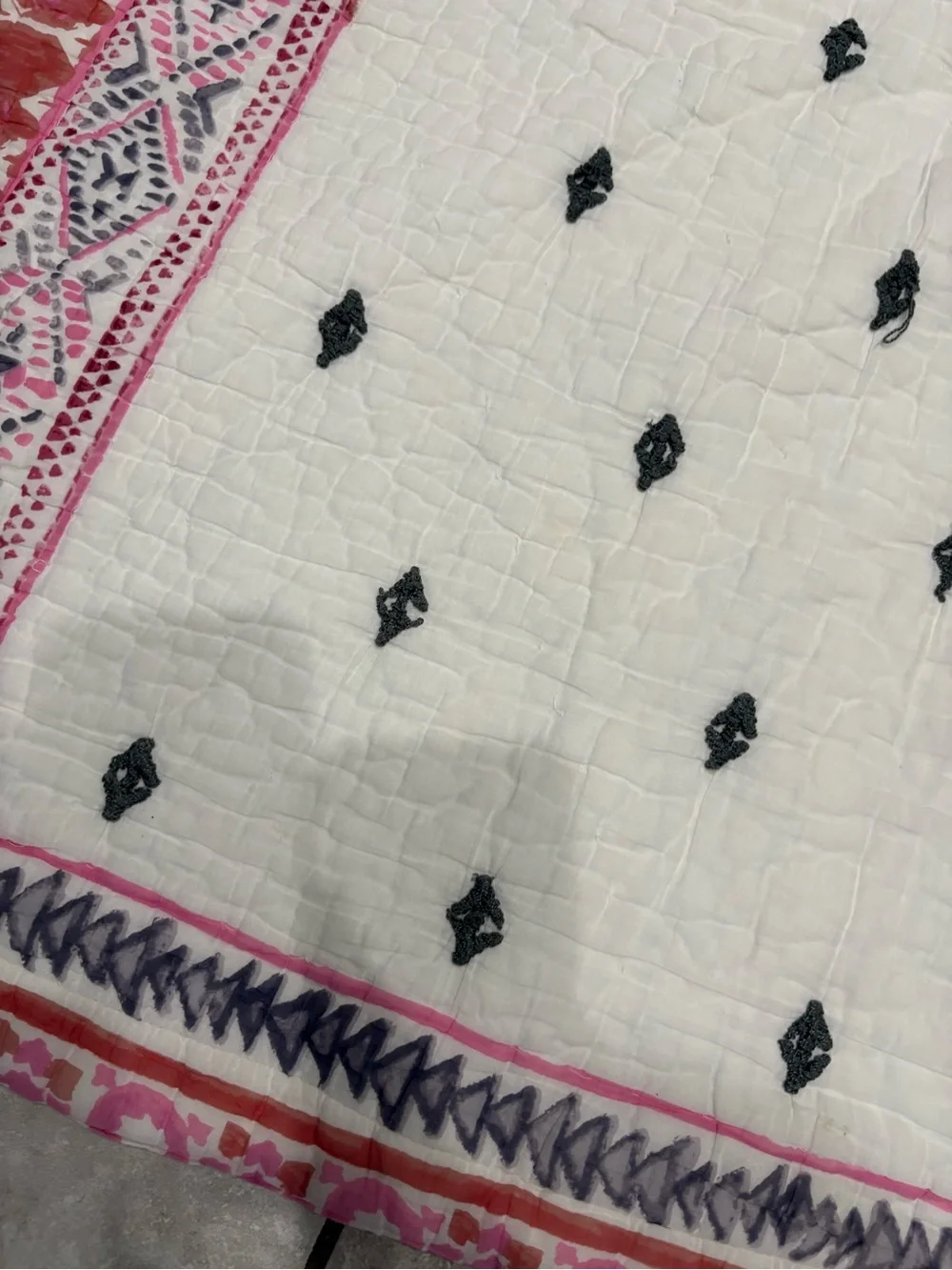 Anthropologie Twin Quilt Embroidered Floral Reversible